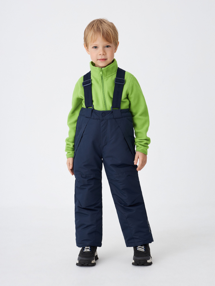 Детские утепленные брюки на лямках (синий, 98)