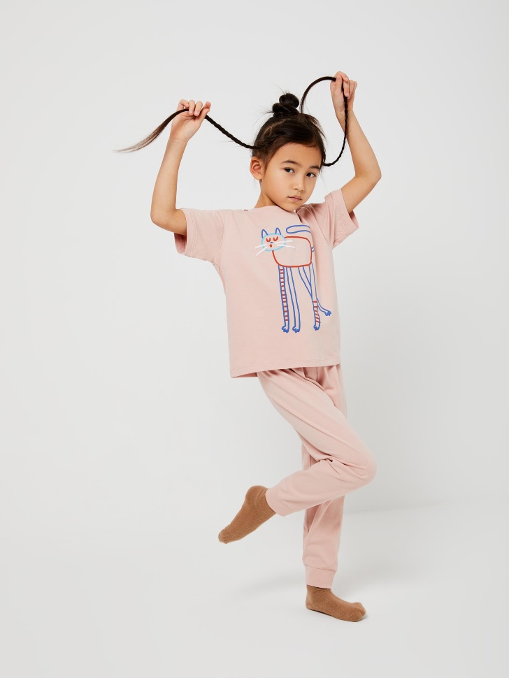 Трикотажная пижама для девочек (розовый, 92-98 (2-3 YEARS)) sela 4603375484305 - фото 1