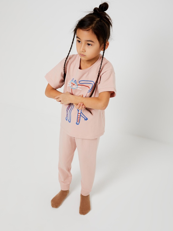 Трикотажная пижама для девочек (розовый, 104-110 (4-5 YEARS)) sela 4603375484312 - фото 5