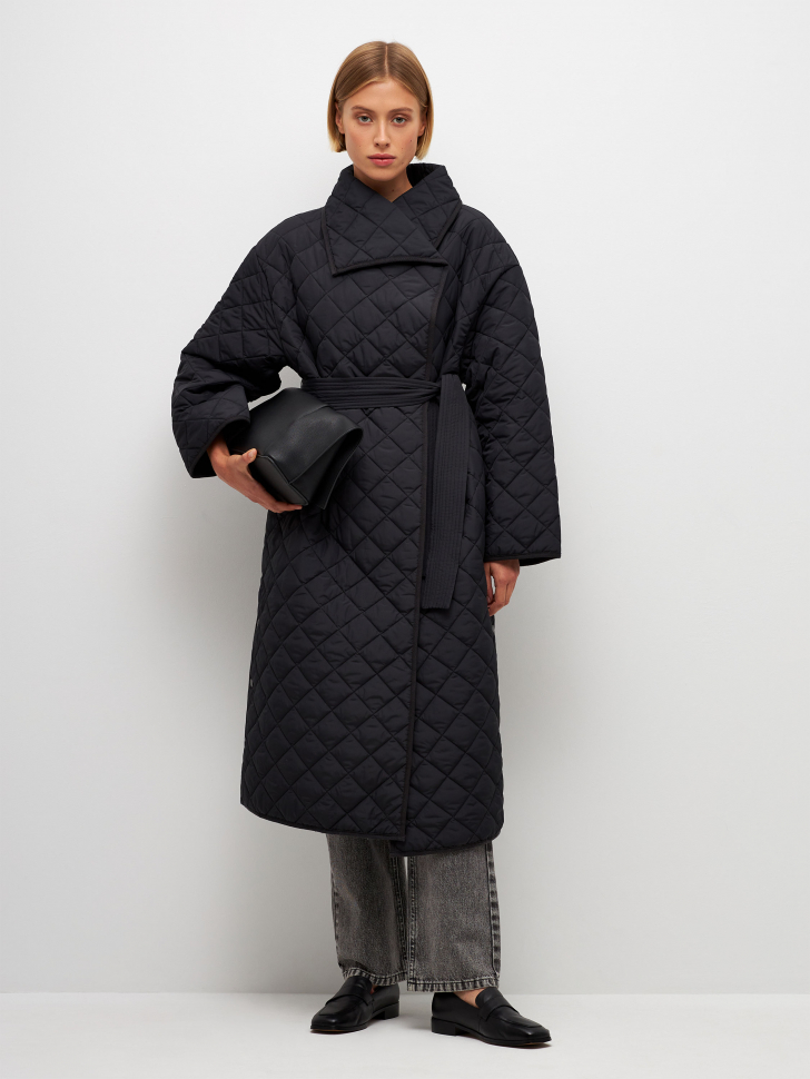 Стеганое пальто-халат (черный, M)