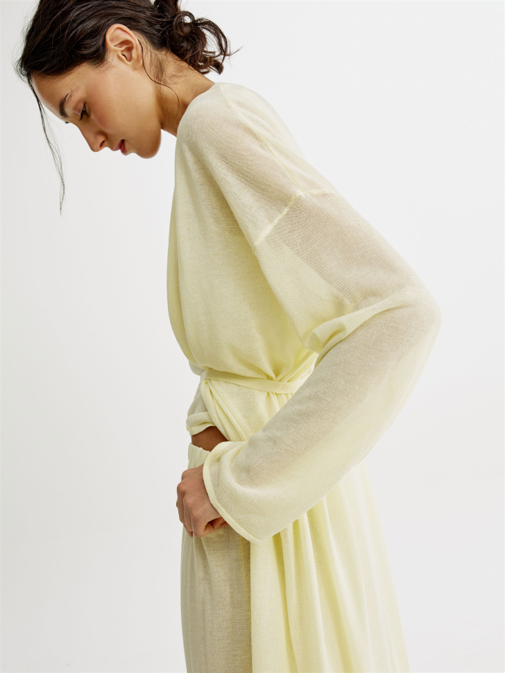 удлиненный кардиган из смесового лиоцелла с содержанием льна от бренда sela вид слева