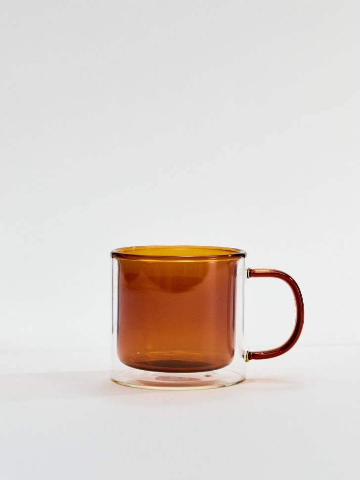 Стеклянная кружка с двойными стенками, янтарный, арт. а12345