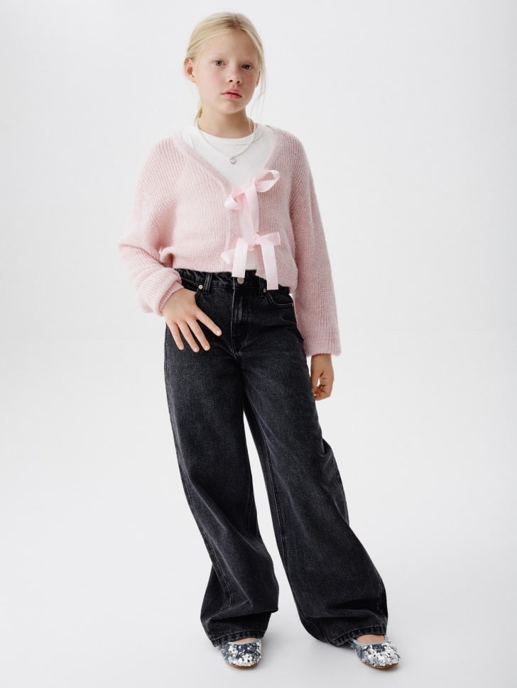 вязаный кардиган из смесовой шерсти с бантиками для девочек 4680798771373 по акции