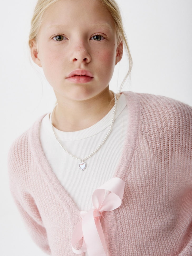 вязаный кардиган из смесовой шерсти с бантиками для девочек 4680798771373 в интернет магазине