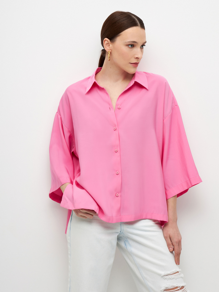 Рубашка оверсайз из модала (розовый, L) sela 4680129489632 - фото 1
