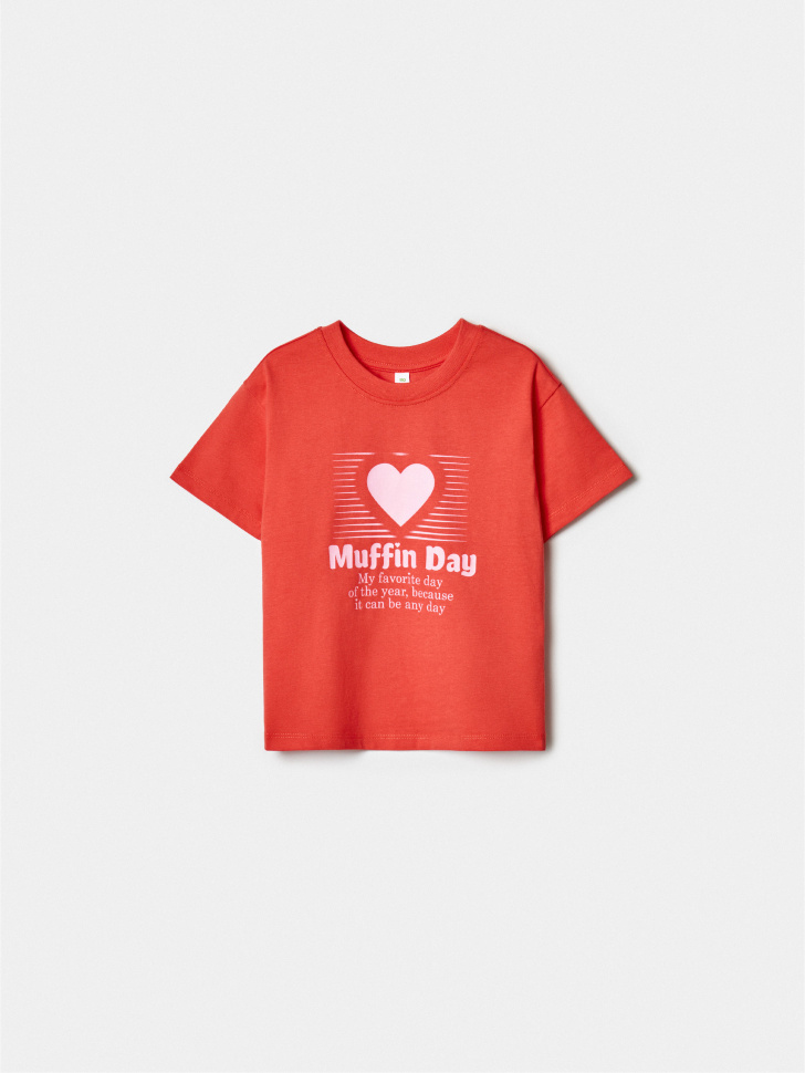 Футболка SELA с принтом для девочек, красный, арт. 39060