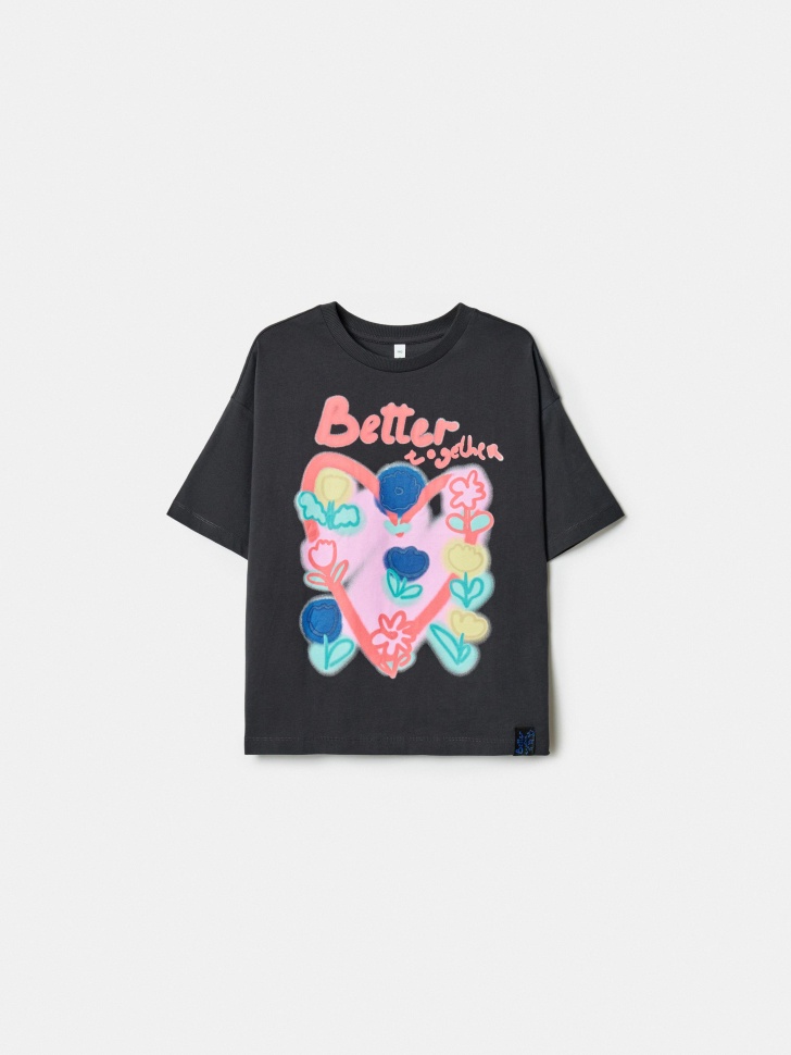 Футболка оверсайз SELA с принтом, серый, арт. 39158