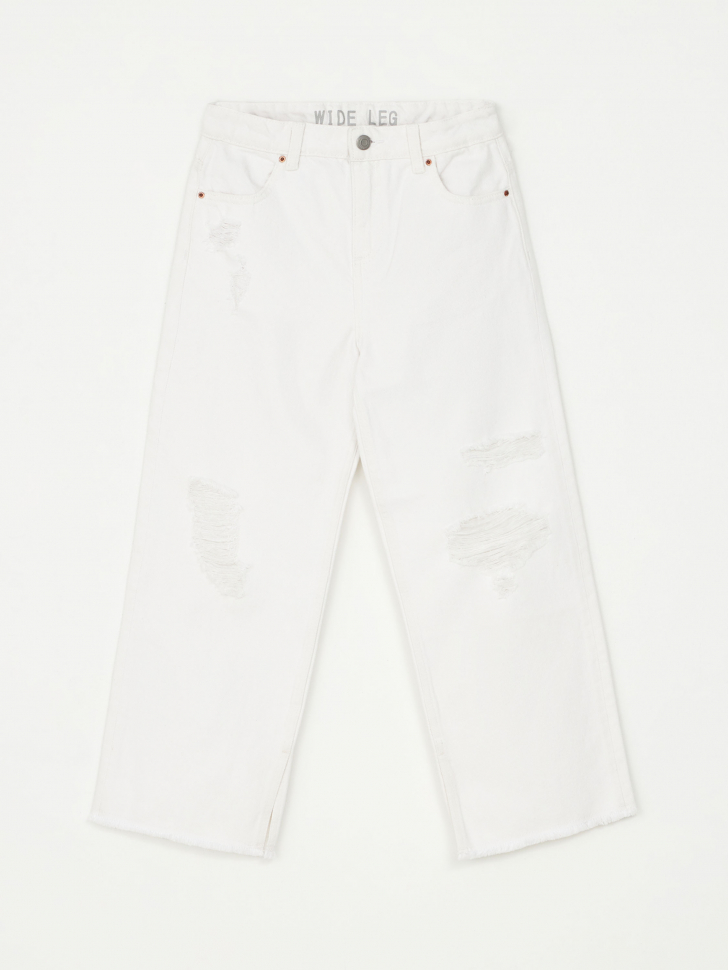 Рваные широкие джинсы для девочек (белый, 134)