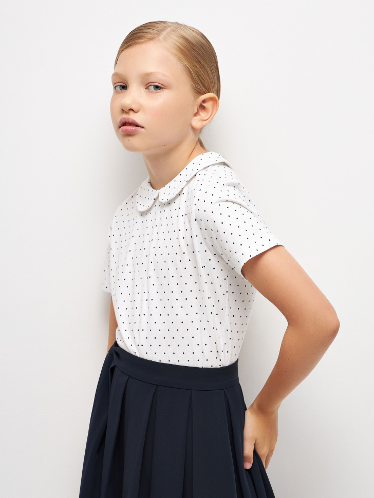 Трикотажная футболка с воротником для девочек (белый, 158)