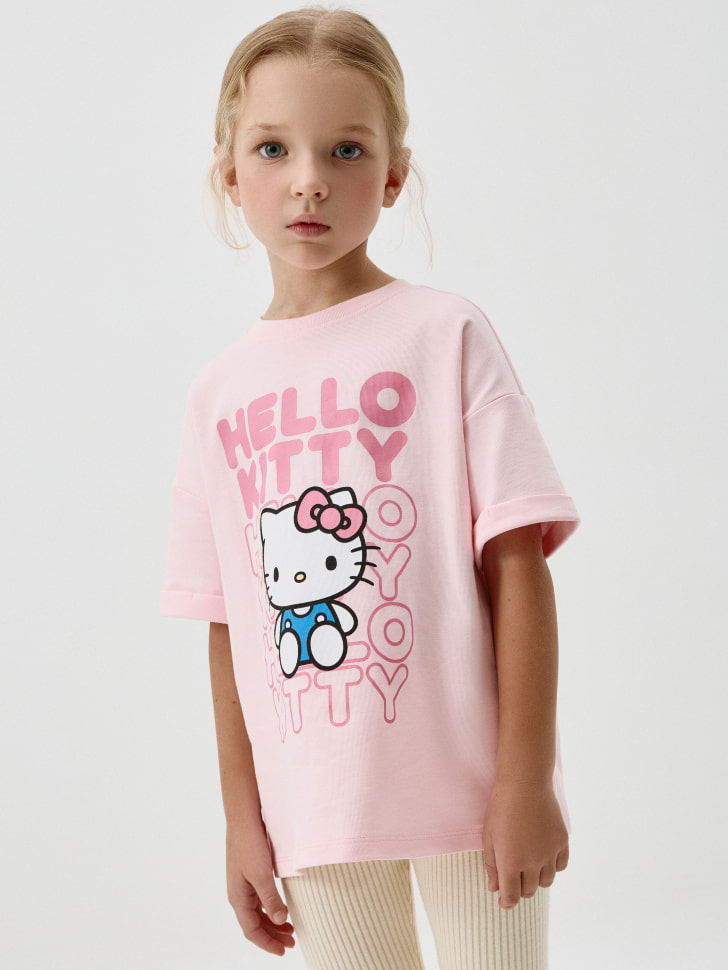 Футболка с принтом Hello Kitty для девочек. Фото №3