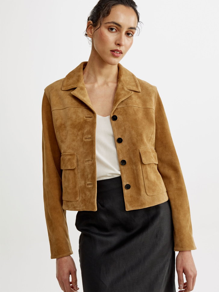 Куртка Sela короткая из замши, коричневый, арт. 54389