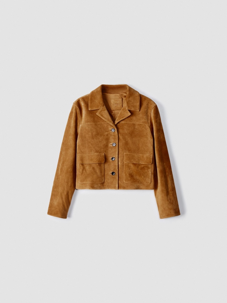 короткая куртка из натуральной замши премиум качества из замши спереди