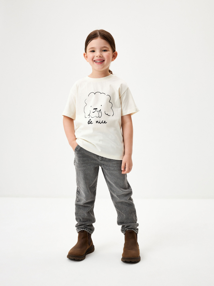 

Джинсы Mom fit на резинке для девочек