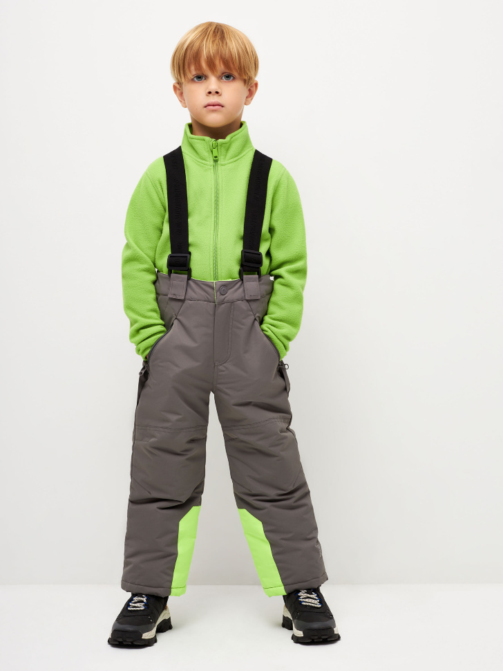 Детские утепленные брюки на лямках (серый, 98)