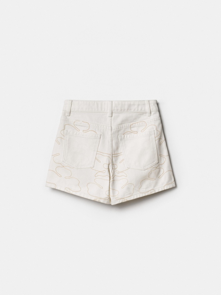 джинсовая юбка-шорты с вышивкой для девочек из россии вид сбоку