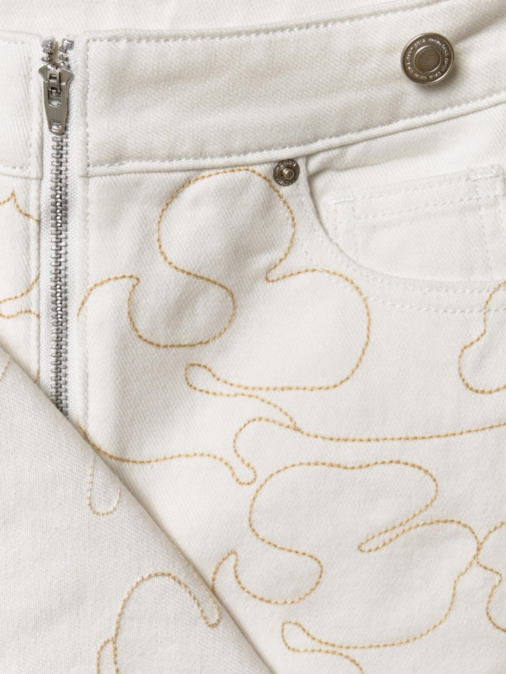 джинсовая юбка-шорты с вышивкой для девочек из хлопка спереди