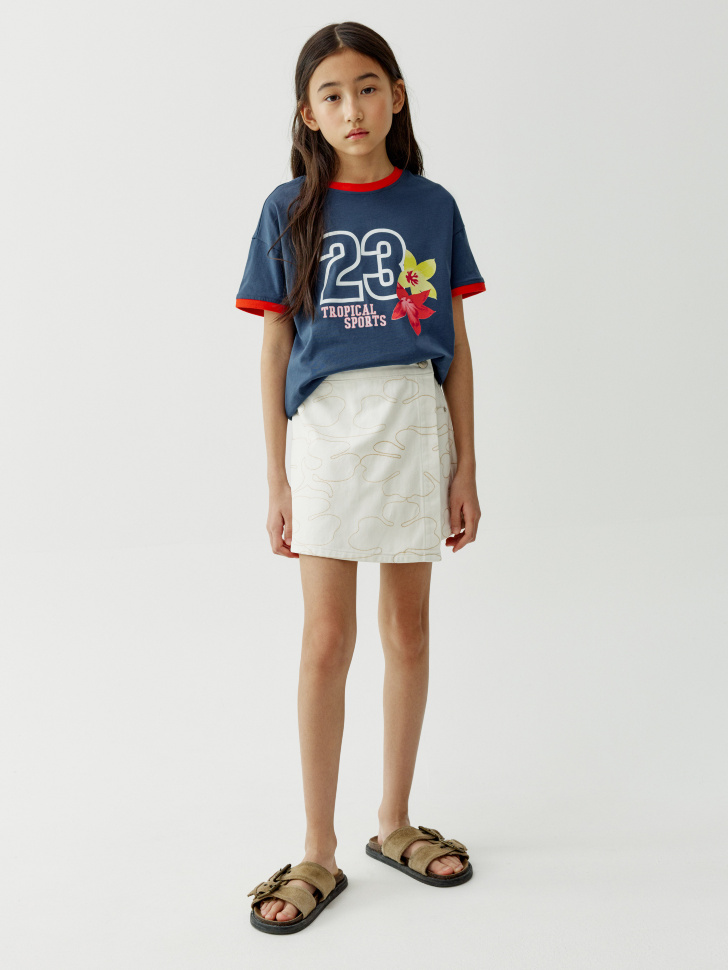 джинсовая юбка-шорты с вышивкой для девочек 4610517896742 фотография