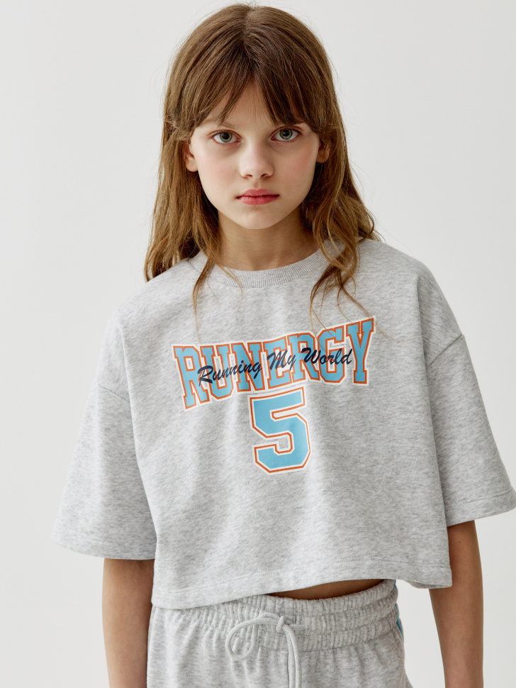 укороченная футболка из футера для девочек 4610517969217 фотография