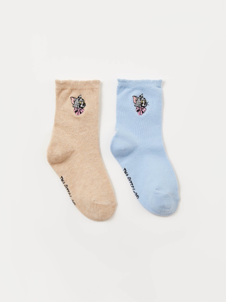 Набор из 2 пар носков с вышивкой Tom & Jerry для девочек (принт, 16-18) от Sela