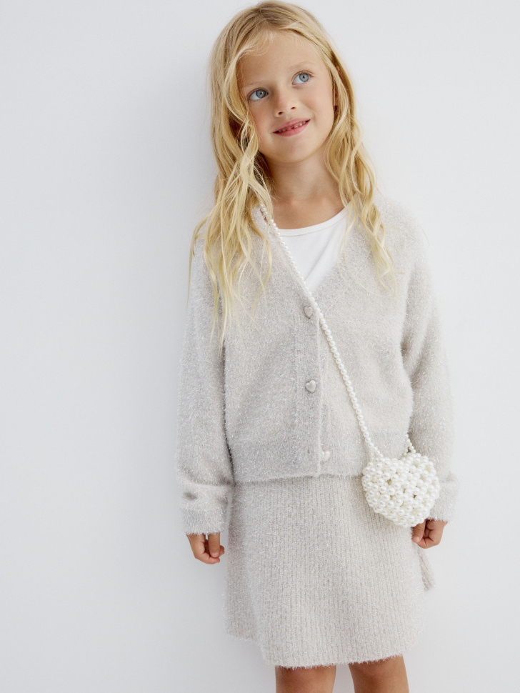 

Вязаный кардиган с люрексом для девочек, SL5811040604