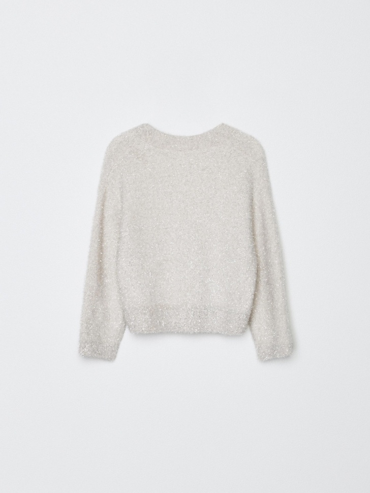 вязаный кардиган с люрексом для девочек из трикотажа с блестящими нитями спереди