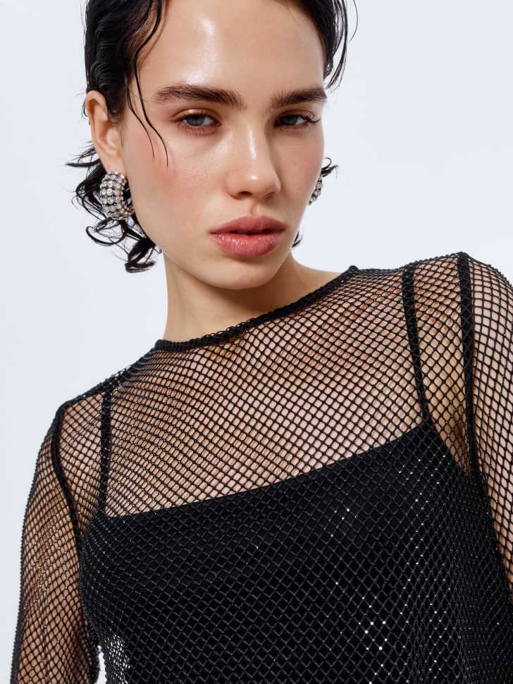 вечерний топ из сетки со стразами 4680798754338 купить с доставкой