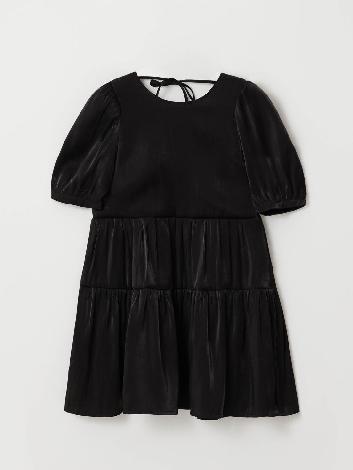Ярусное платье с эффектом металлик для девочек (черный, 146/ 11-12 YEARS) от Sela