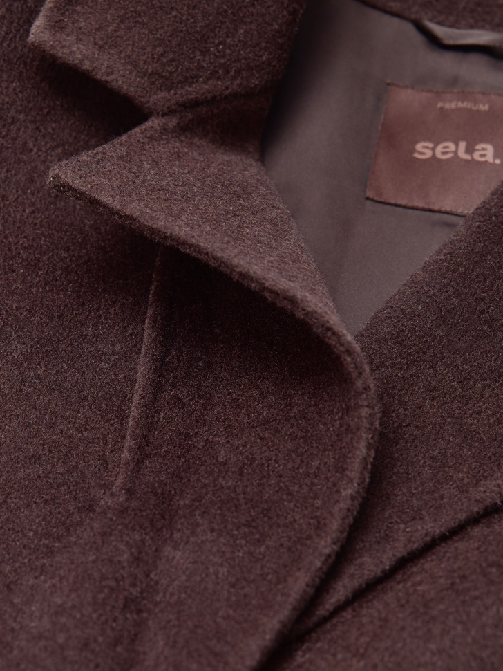 однобортное пальто с высоким содержанием шерсти премиум качества от бренда sela вид слева