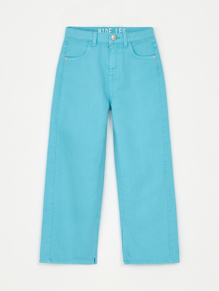 Широкие джинсы с разрезами для девочек (синий, 158)