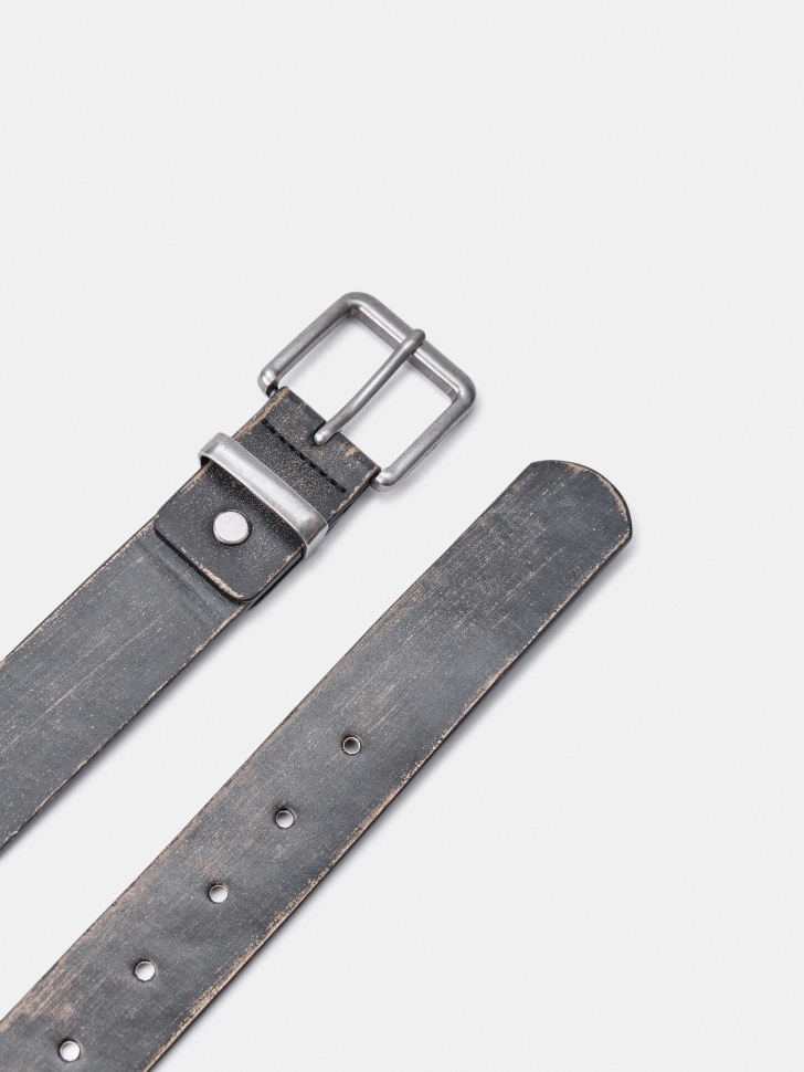 Ремень SELA Young из экокожи с потертостями, серый, арт. 50519