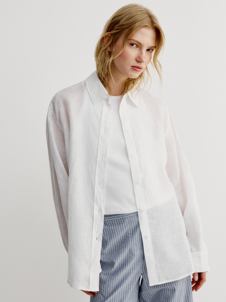 Льняная рубашка оверсайз Sela, белый, арт. 52373