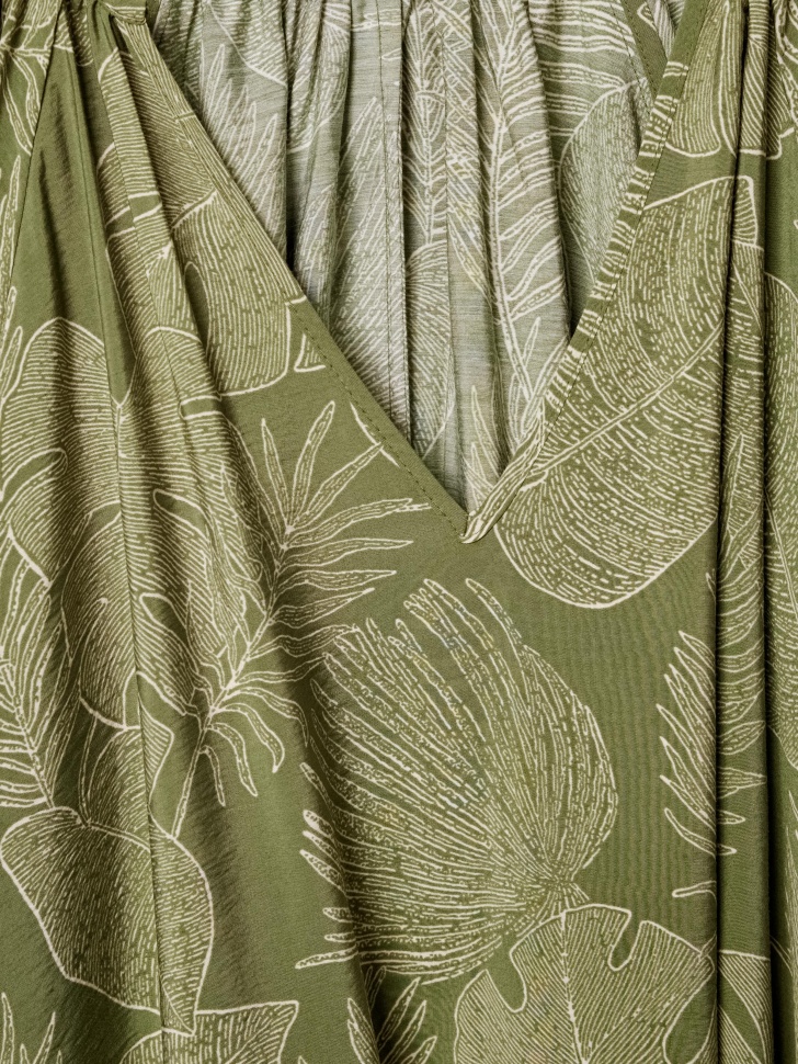 платье миди с объемными рукавами и поясом из вискозы спереди