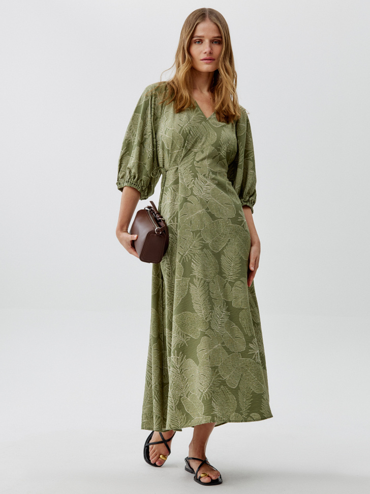 платье миди с объемными рукавами и поясом 4610517747419 фотография