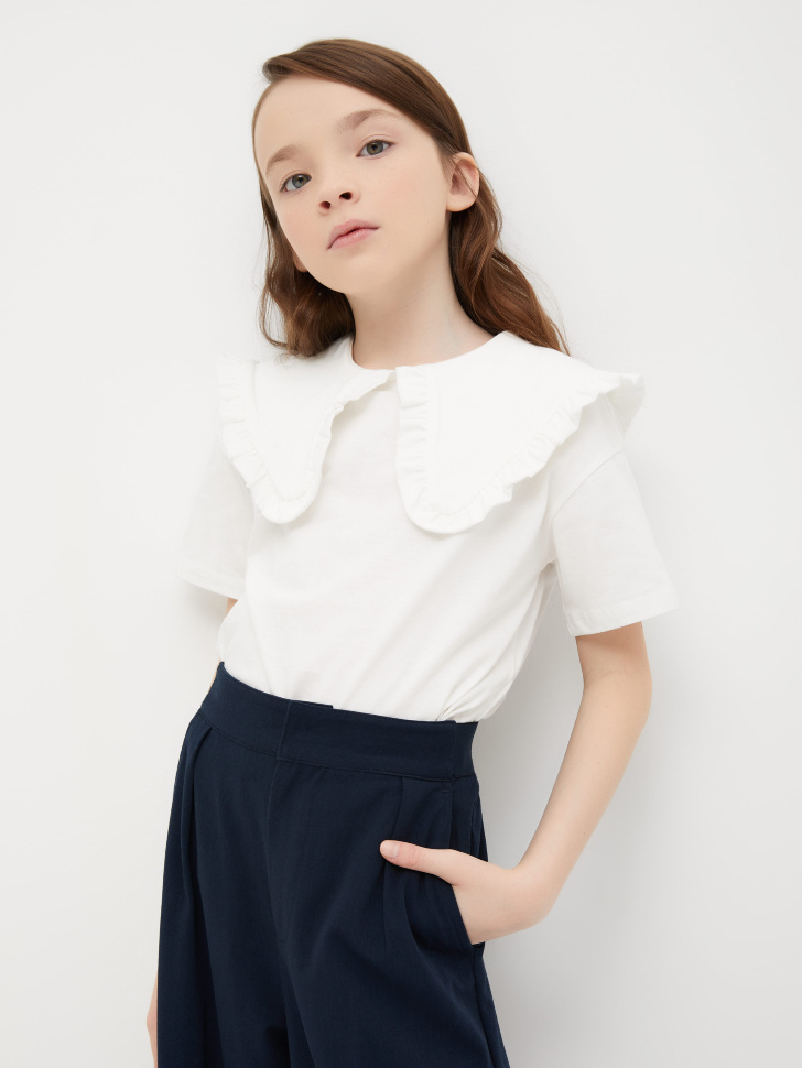 

Трикотажная футболка с воротником для девочек, Белый