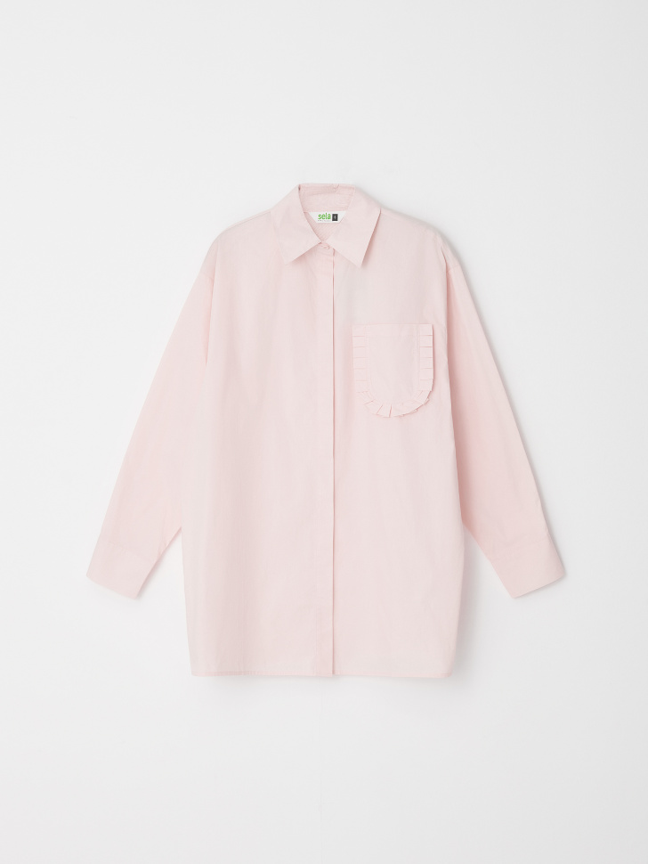 Хлопковая рубашка оверсайз с оборками (розовый, L) sela 4680129248833 - фото 1