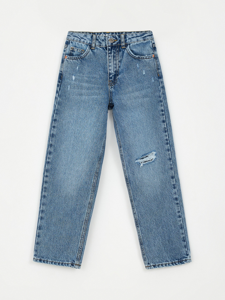 Прямые рваные джинсы для мальчиков (синий, 140)