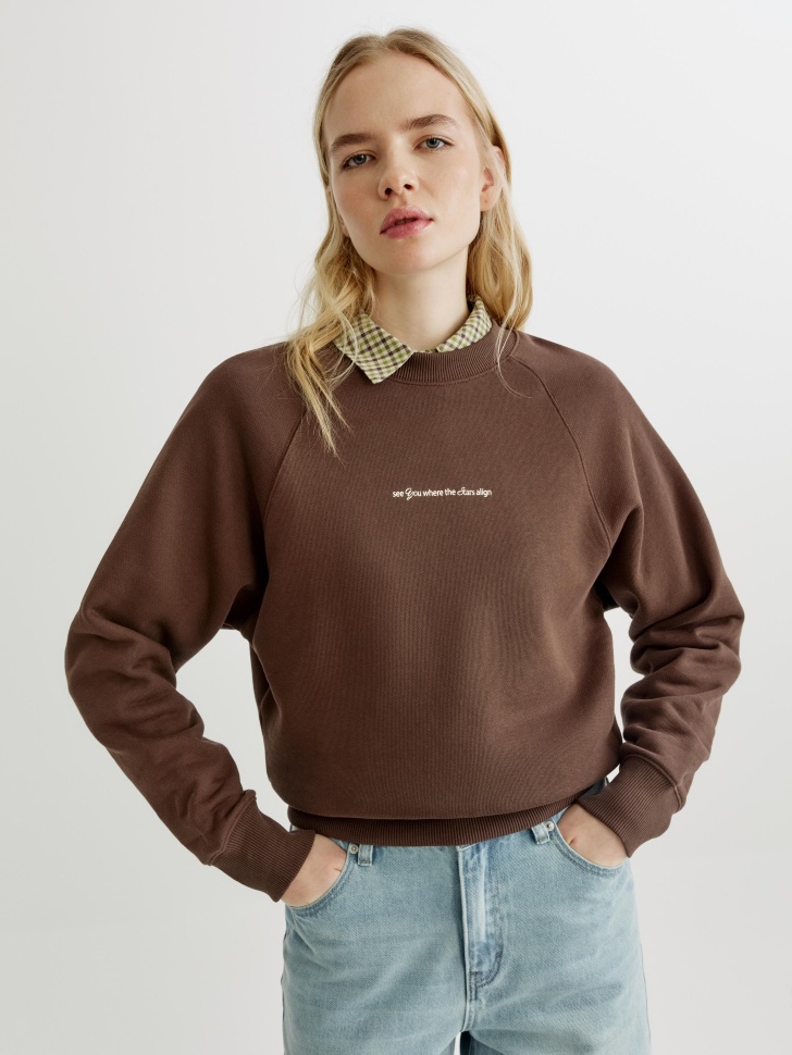 Свитшот Sela оверсайз с текстовым принтом, коричневый, арт. 43012