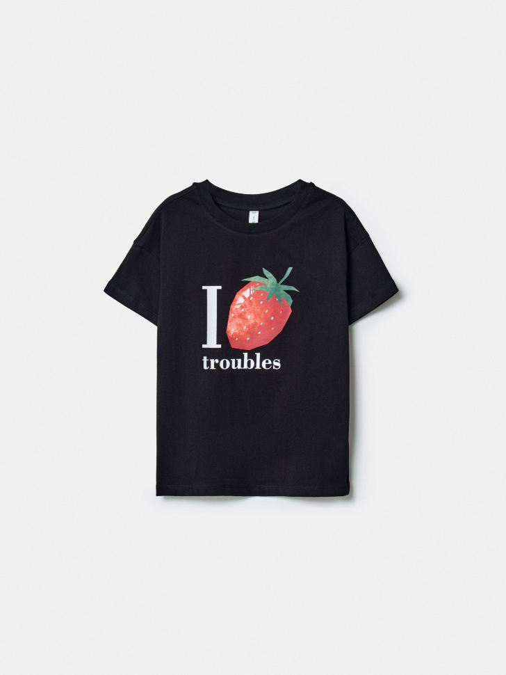 Футболка SELA для девочек с принтом, черный, арт. 43378