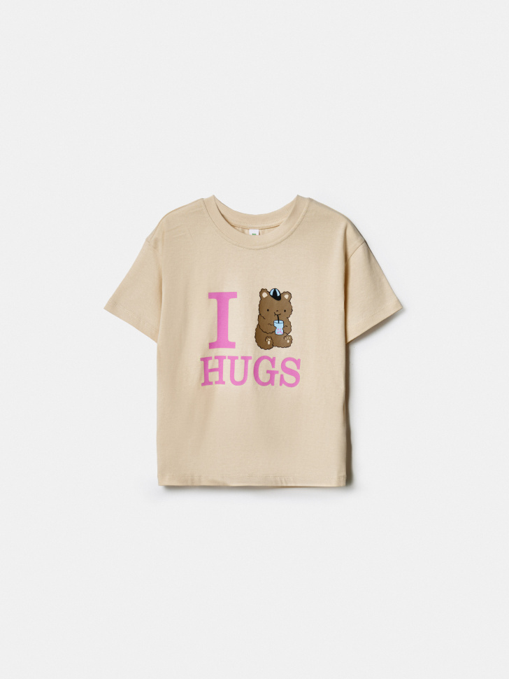 Футболка SELA с принтом для девочек, бежевый, арт. 43011