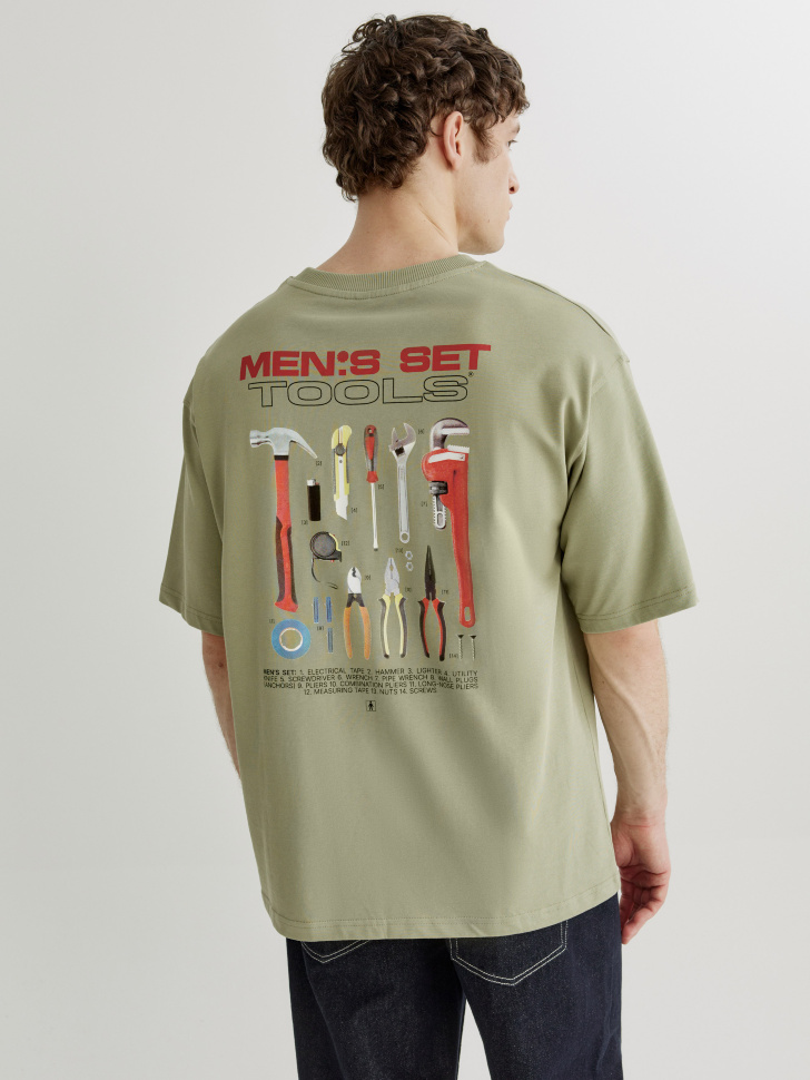 Футболка оверсайз Sela с принтом, хаки, арт. 43922