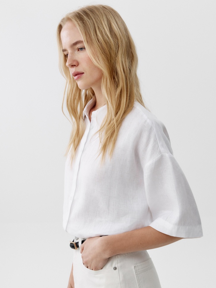 рубашка с коротким рукавом из льна по цене 3999 руб вид справа