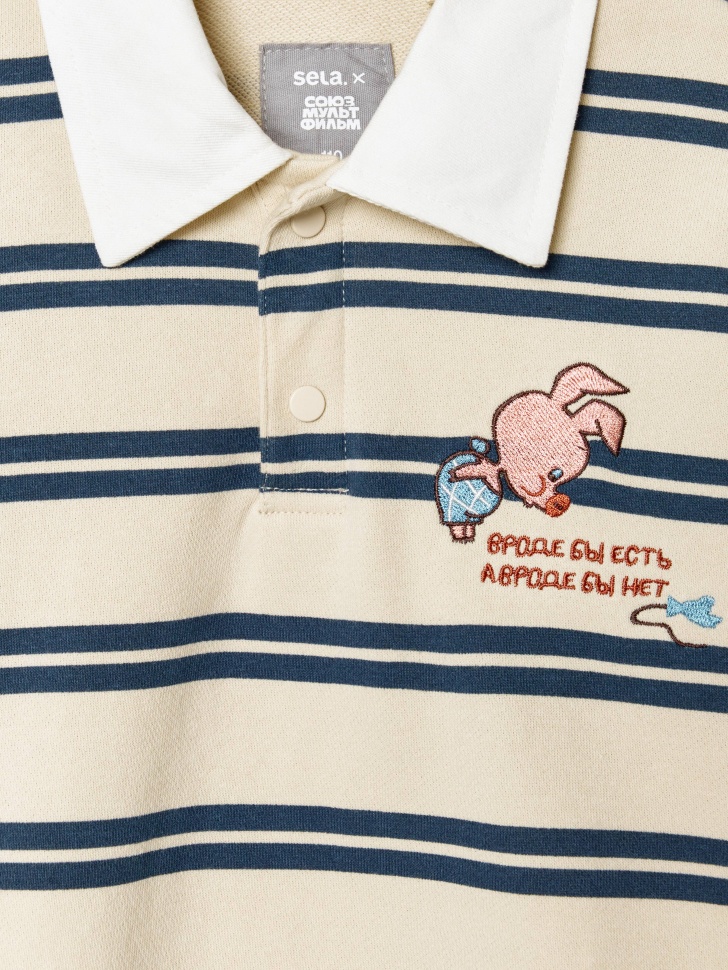детское трикотажное поло с вышивкой  x союзмультфильм из хлопка спереди