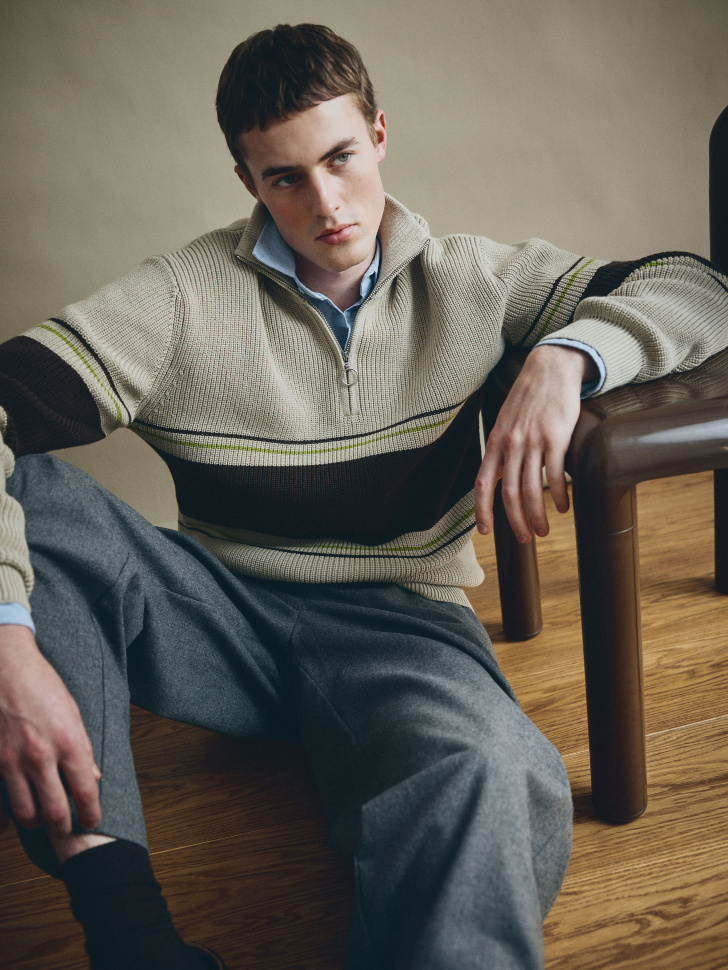 Вязаный джемпер с воротом на молнии, бежевый, арт. 30406