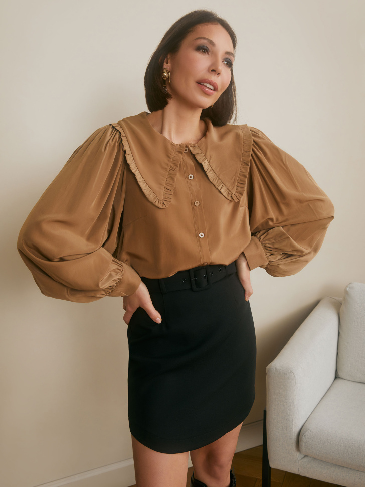 

Блузка с фигурным воротником, Коричневый
