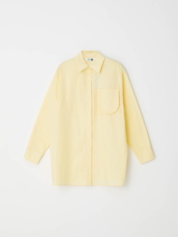 Хлопковая рубашка оверсайз с оборками (желтый, S) sela 4680129248765 - фото 1