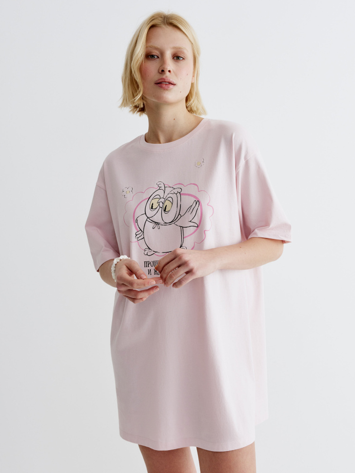 Домашнее платье-футболка SELA, розовый, арт. 36283