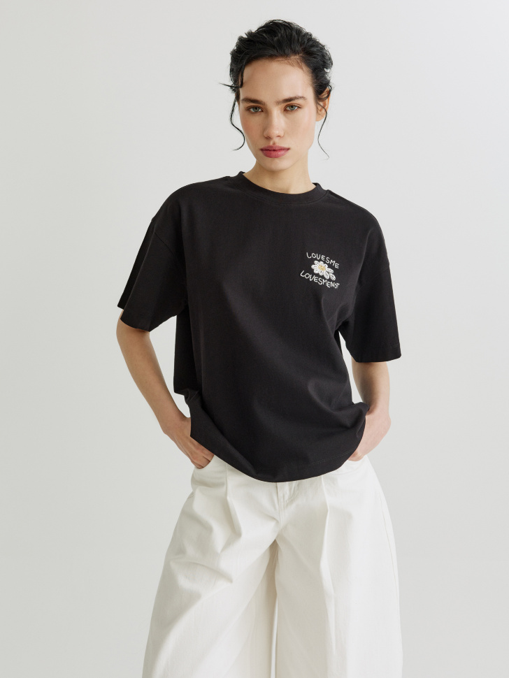 Футболка Sela оверсайз с вышивкой, черный, арт. 40807