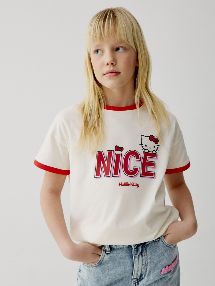 

Футболка с принтом Hello Kitty для девочек, SL6804050229
