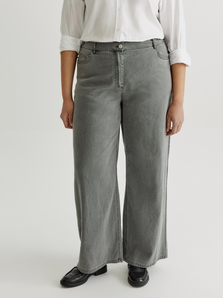 прямые брюки со стиркой из мягкого тенселя и хлопка для взрослого возраста с изнаночной стороны