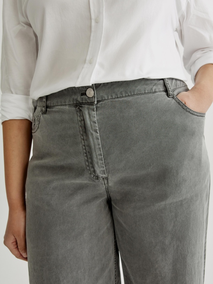 прямые брюки со стиркой из мягкого тенселя и хлопка универсального стиля с лицевой стороны